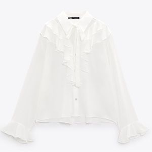 Zara ruffled romantic white blouse. New with tags. Size S